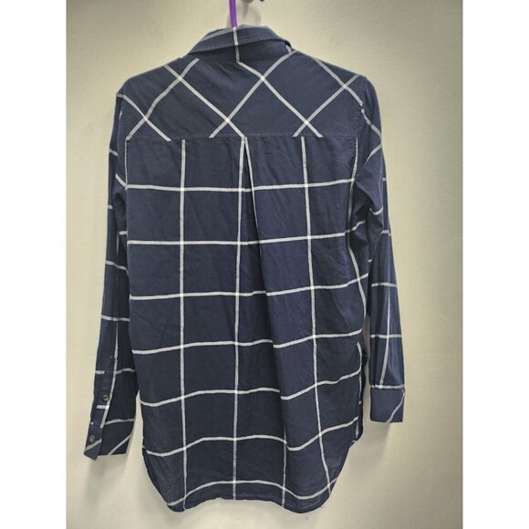 Athleta Womens Presidio Tunic Top Size Small Navy Windowpane 1/4 Button Cotton - Picture 8 of 9